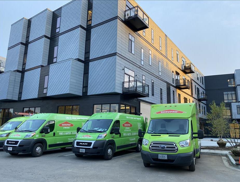 Servpro responds to apartment water damage call.